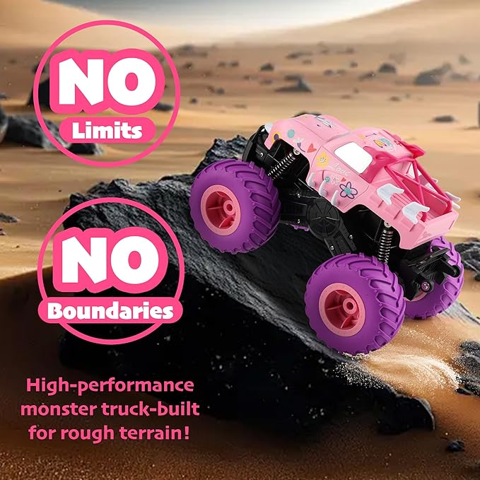 Threeking 1:16 Waterproof Pink RC Monster Truck Toys Amphibious Remote Control Car Pickup 4WD All-Terrain Toy Gift for Girls Ages 6 7 8 9 10 11 12 Durable Off-Road Fun for Indoor &amp Outdoor Play