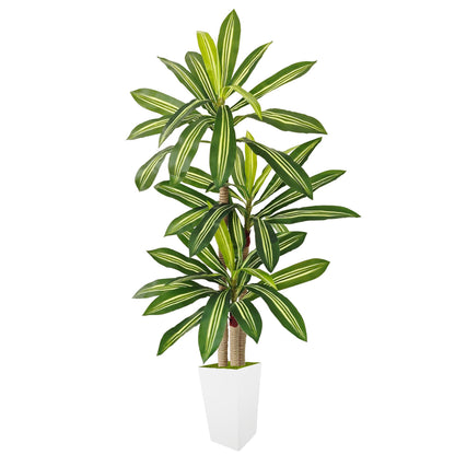 Lovaplants Artificial Dracaena Tree 5ft, Fake Plant with White Tall Planter, Faux Yucca Floor Trees, Artificial Silk Plants for Indoor Home Office Room Decor Housewarming Gift