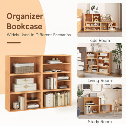 WHOOSPEREH 3 Cube Organizer Bookcase, Expandable Storage Shelves, Wooden Open Shelving Unit Book Shelf for Living Room, Office, Bedroom, Mid-Century Style Wood Furniture, Beech Color (1 Set)