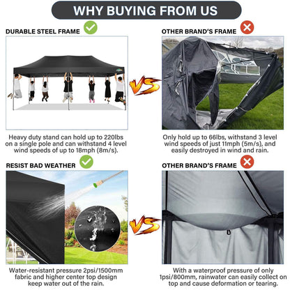 COBIZI 10x20 Pop up Canopy Tent 10x20 Canopy with 6 Sidewalls Waterproof Heavy Duty Commercial Canopy Tent for Parties Outdoor Garden Gazebo, Carry Bag with Wheel(10x20ft,Space Black)