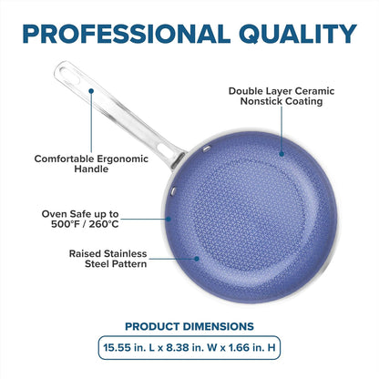 Viking Hybrid Plus 8-Inch Ceramic Nonstick Frying Pan - PFAS-Free, Metal Utensil Safe, Oven Safe to 500°F