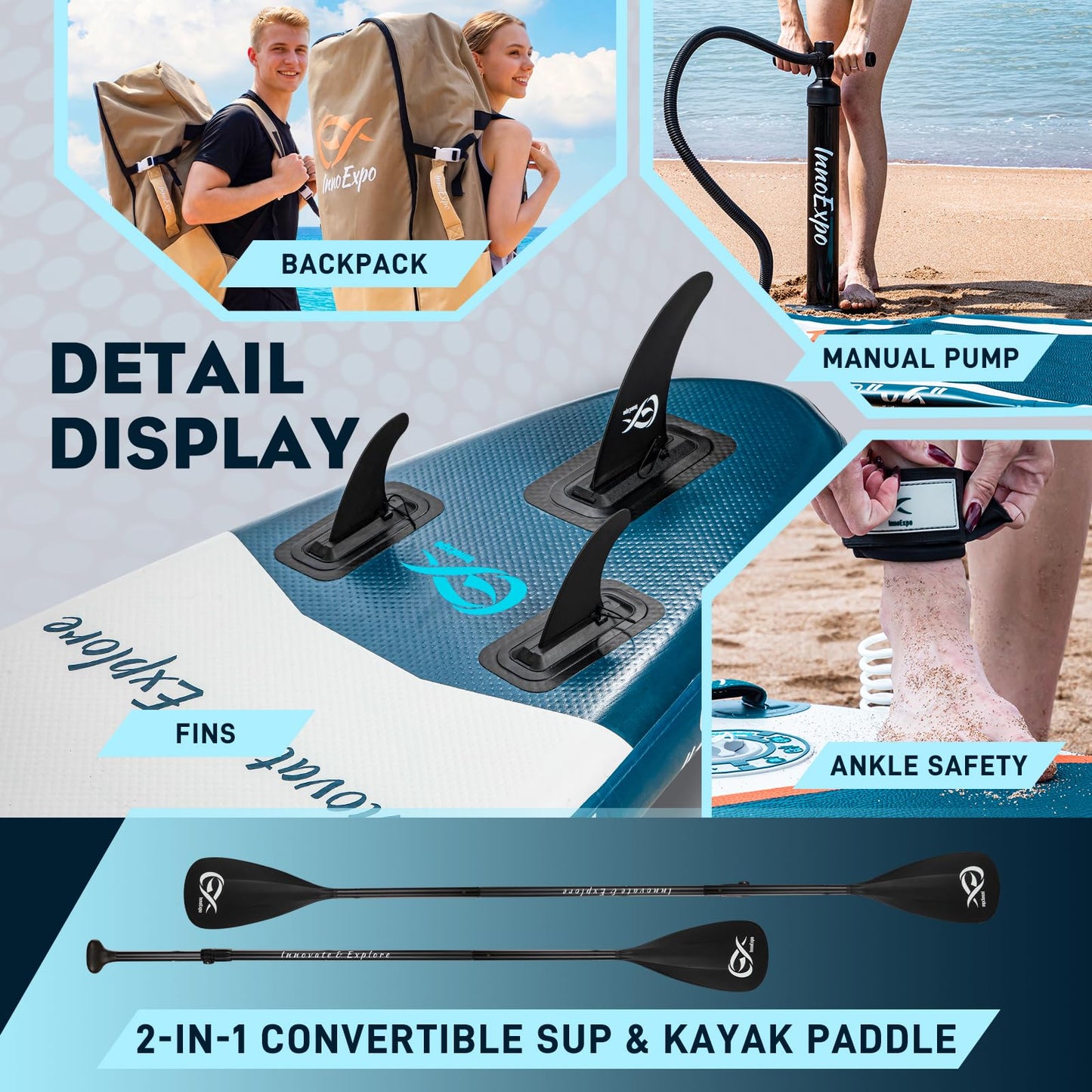 InnoExpo 11' Inflatable Stand Up Paddle Boards with Premium Accessories, Wide Stable SUP Paddle Board Design, Non-Slip Comfort Deck for Youth & Adults (Tropical/Kayak Seat)