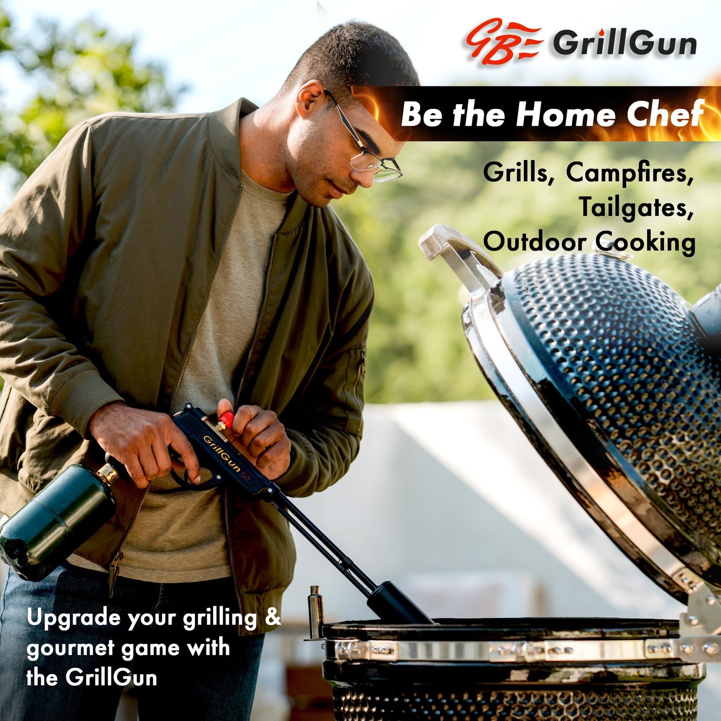 Grillblazer GrillGun Handheld Propane Charcoal Torch – 400,000+ BTU Flame Torch for Instant Charcoal Ignition, Outdoor Cooking, Firepits, Camping, BBQ – Portable High-Power Blowtorch With Stand