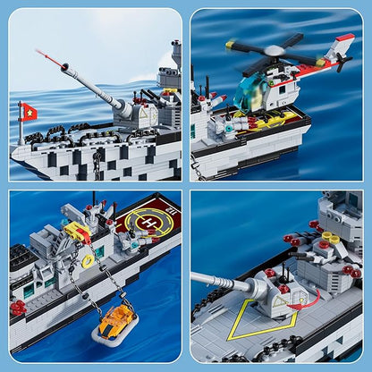 Military Battleship Building Set for Boys Police Boat Ship 8-in-1 Navy Warship Toys Model Kits MOC Construction Birthday for Adults Age 8-1214+ Compatible with (2000+ PCS