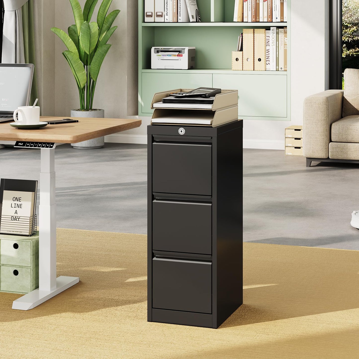 3-Drawer Locking Metal File Cabinet, Heavy-Duty Vertical Filing Cabinet with Anti-Tilt Security & Silent Slides, Fits Letter/Legal/A4/F4 Documents, Easy Assembly, Storage Organizer for Home Office