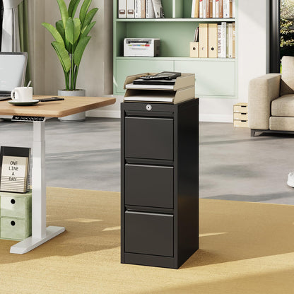 3-Drawer Locking Metal File Cabinet, Heavy-Duty Vertical Filing Cabinet with Anti-Tilt Security & Silent Slides, Fits Letter/Legal/A4/F4 Documents, Easy Assembly, Storage Organizer for Home Office