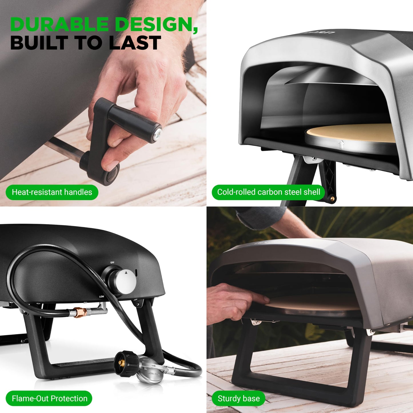 NutriChef Outdoor Pizza Oven with 360° Rotating Pizza Stone | Cooks 12" Pizza in 60 seconds | Adjustable Heat Control Dial, Includes Pizza Peel, Stone & Regulator with Hose | Short Handle