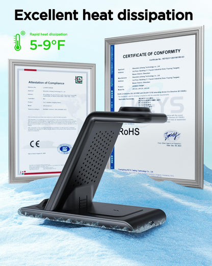 Wireless Charging Station for Samsung Wireless Charger Galaxy Watch 8/7/6/5/4/3 Active 2/1 Stand Galaxy S25 Ultra/S25/S24/S23/S22/S21/Note20/10 Z Fold Flip 7 Galaxy Buds3/2 Pro/Live Multiple Devices