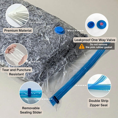 Skiennix Vacuum Storage Bags - 35 Pack Compression Space Saver for Bedding & Clothing - Includes Hand Pump