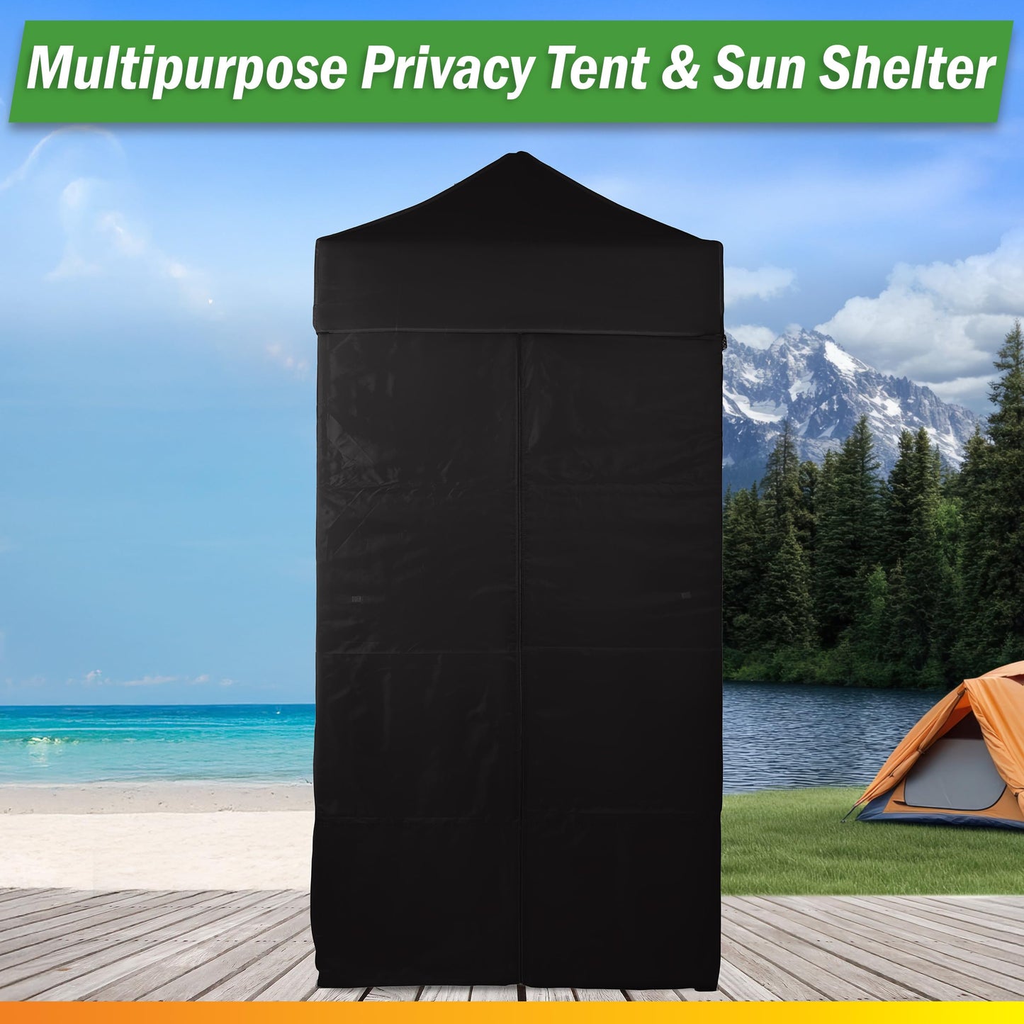 Pop Up Changing Tent - Adjustable 8ft-9ft Height Steel Frame Privacy Tent, Pool Cabana or Portable Changing Room for Camping Toilet or Portable Shower - Camping Essentials by Wakeman Outdoors (Black)