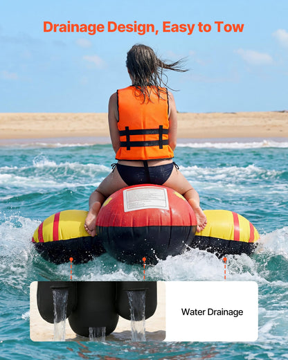VEVOR Towable Tubes for Boating, 5 Riders Inflatable Boat Tubes and Towables, 850 lbs Capacity Water Sport Tube for Boat to Pull - with Full Nylon Cover, Padded Grip Handles & Safety Valve