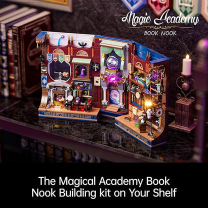 Magic Book Nook Building Set with Light. Magic Academy Book Nook Building Kit DIY Book Nook Building Set for Home Bookshelf Decor for Adults Teens Boys Girls.