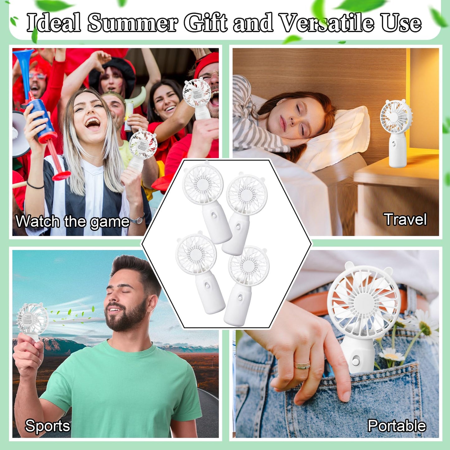 Glooglitter Mini Portable Fans Bulk Handheld Battery Operated Fan with Lanyard Lightweight Personal Fans for Summer Wedding Birthday Party School Office Cooling Gift(White,48 Pcs)
