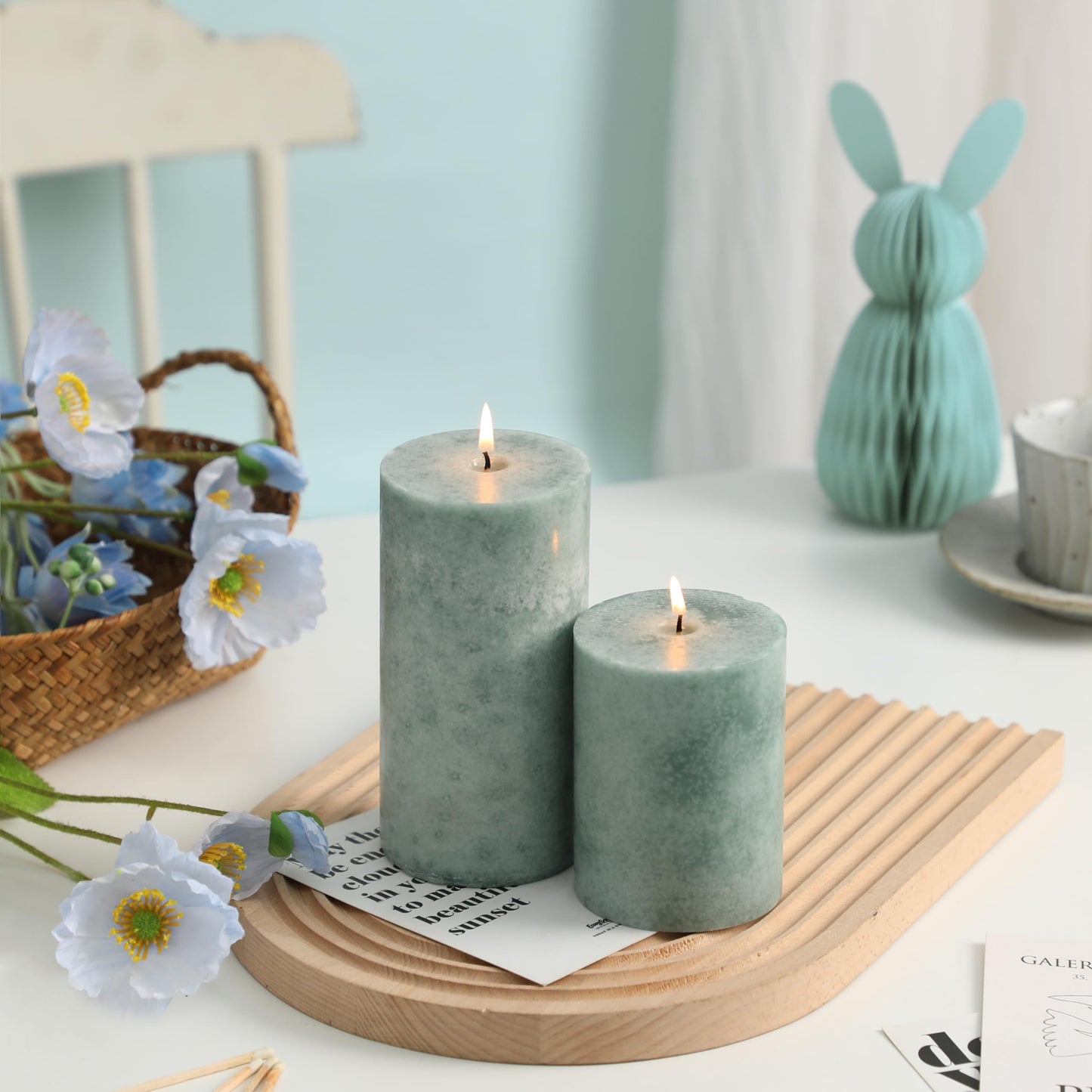 3x6 Inch Sage Green Pillar Candles Set of 3, Unscented Green Pillar Candle, Dripless and Smokeless Large Candles, Summer Candle for Home Decor, Dinner Table, Weddings, Holidays