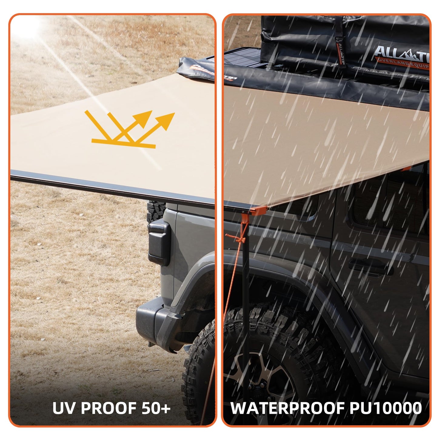 ALL-TOP Vehicle Awning 8.2'x10' Roof Rack Pull-Out Sun Shade UV50+, Weatherproof 4x4 Side Awning for Camping & Overland (Hardware Included)
