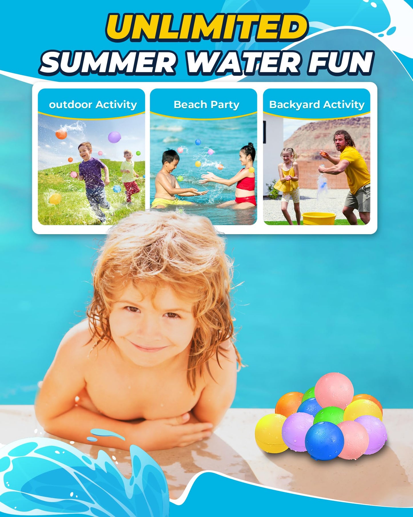 SOPPYCID Reusable Water Balloons Magnetic: Water Balloons for Kids Adult - Summer Outdoor Pool Beach Toys - 12 Pack Soft Water Bombs - Quick Fill Self Sealing Water Balls