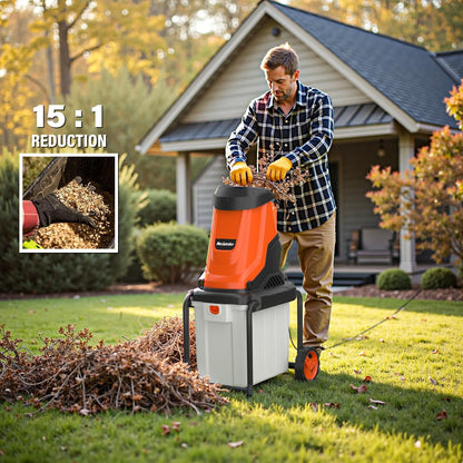 MAXLANDER 15-Amp Electric Wood Chipper Shredder with 50L Collection Bin, 1.8-Inch Cutting Diameter for Yard Waste & Branches, Efficient Mulcher for Composting, 15:1 Reduction Ratio