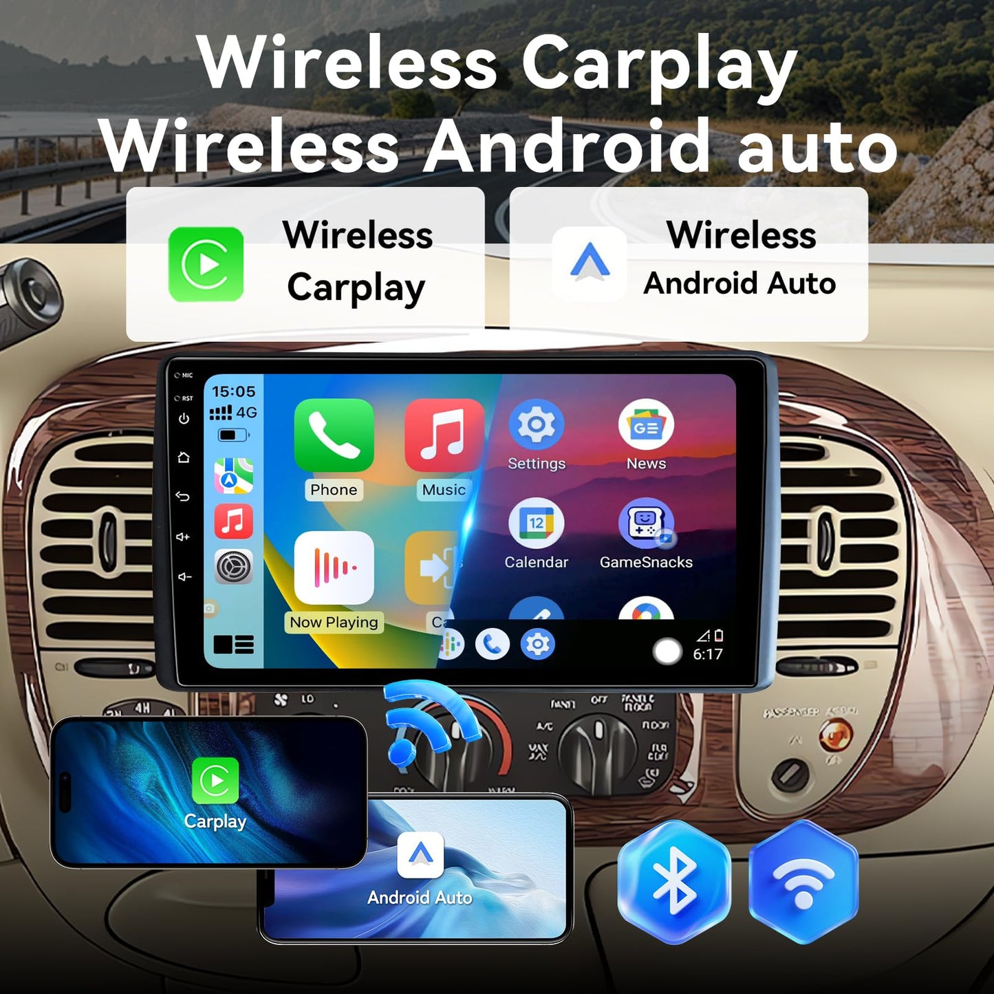 Android 14 Car Stereo Radio Compatible with Ford F150 1997-2003 Expedition 1997-2002 Wireless CarPlay & Android Auto AHD Backup Camera Upgrade 9" Touch Screen GPS WiFi FM Bluetooth 2+64G (Inches, 9)
