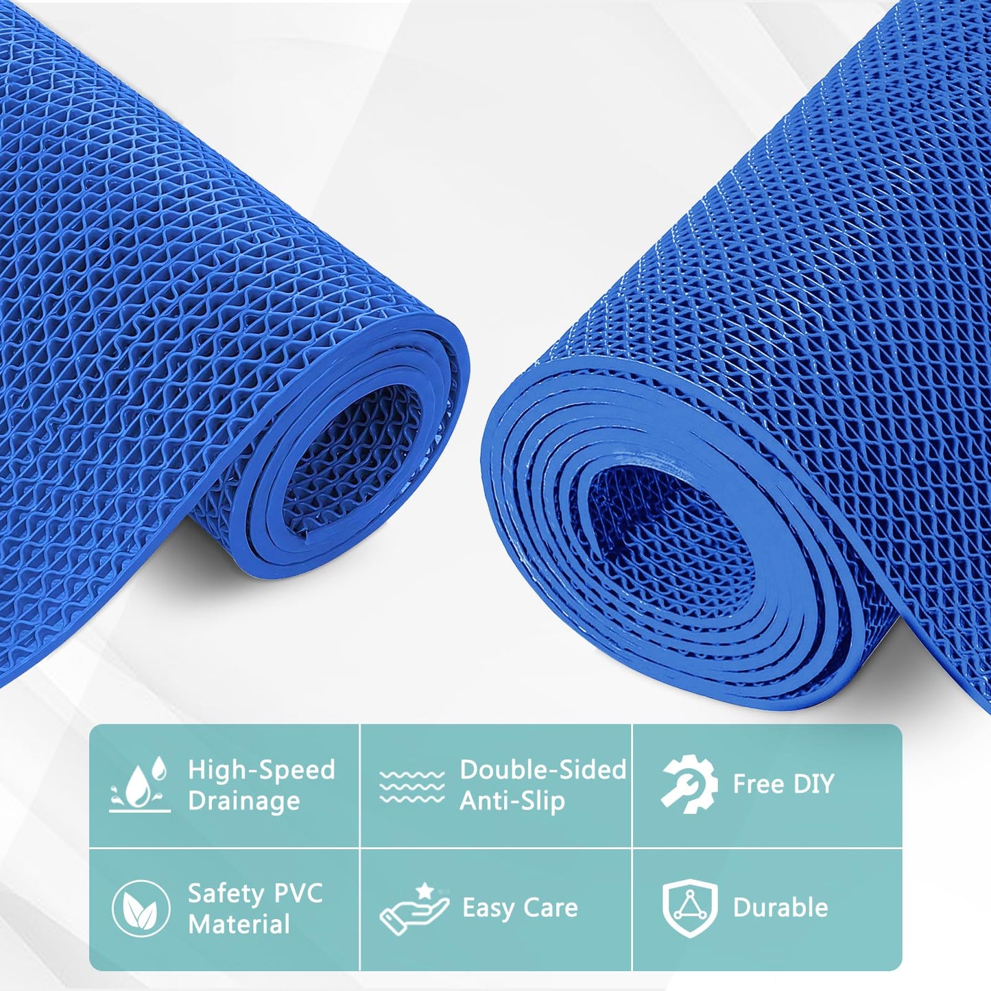 WochiTV Non Slip Drainage Mats PVC Pool Floor Mat 0.23'' Thick Outdoor Indoor Parking Space Mat for Bathroom Garage Basement Backyard Commercial Kitchen 3x16.6Ft Blue