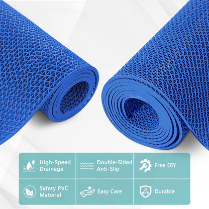 WochiTV Non Slip Drainage Mats PVC Pool Floor Mat 0.23'' Thick Outdoor Indoor Parking Space Mat for Bathroom Garage Basement Backyard Commercial Kitchen 3x16.6Ft Blue