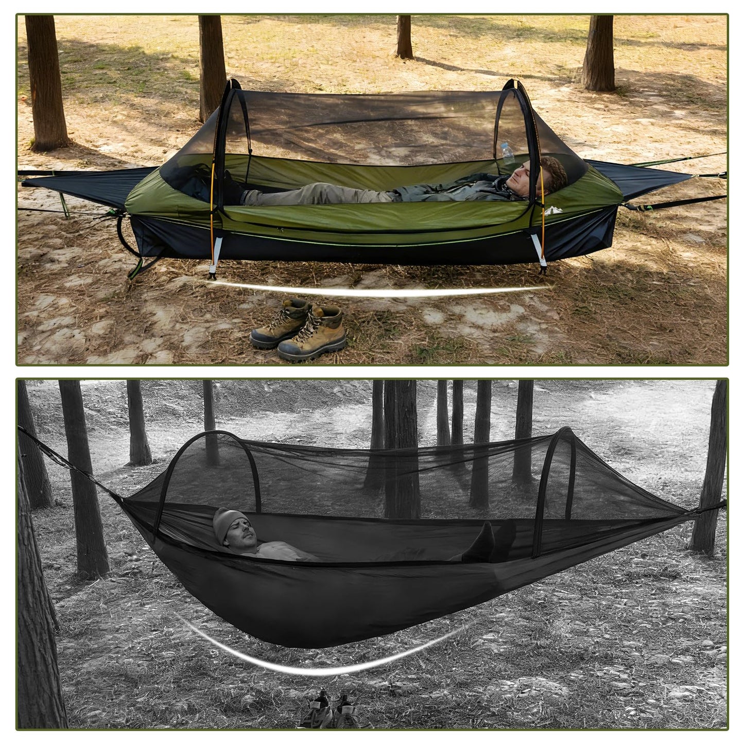 Night Cat Upgraded Flat Lay Hammock Tent Combo with Sleeping Pad Non Rolling for 1 Person Adults 330LBS 87x28x19in