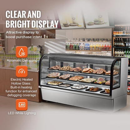VEVOR Deli Case, 32 Cu.Ft./901L Large Pastry Display Case, 4-Tier Commercial Display Refrigerator with LED Lighting, Downdraft Cooling, Movable with Casters, for Bakery