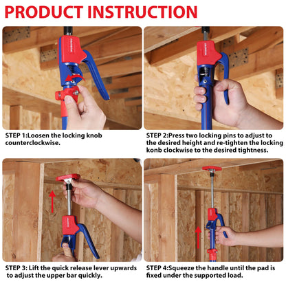 WORKPRO Cabinet Jack Support Pole, 54-114 Inches Steel Telescopic Quick Support Rod Adjustable 3rd Hand Support System with 154 lbs Capacity for Cabinet Jack, Drywall Jack& Cargo Bars, 4-Pack