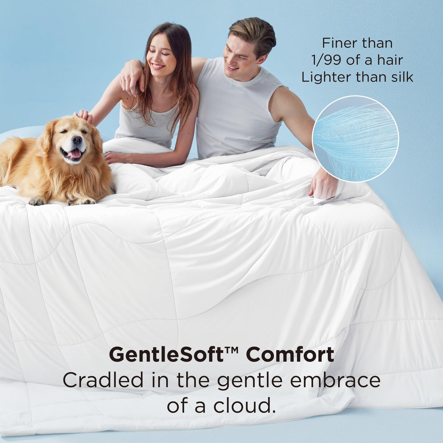 Bedsure Cooling Comforter Bundle Cooling Pillow Cases for Hot Sleepers with Dual-Sided Cool Tech, 2 Pack HA & Ceramides Infused Silky Cooling Pillowcases Soft for Skin & Hair, White, King Size
