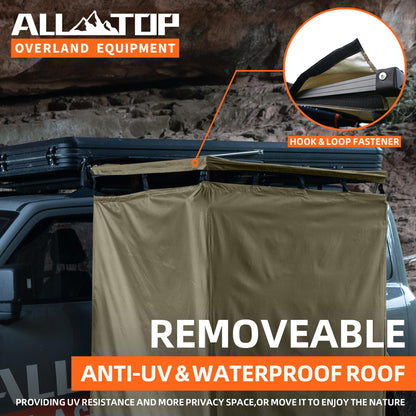 ALL-TOP Awning Shower Room w/Foldable Floor Mat, 3.3ft x 3.3ft, Privacy Shelter Restroom w/Roof, LED Light, Drain Pipe, Carside Bathroom