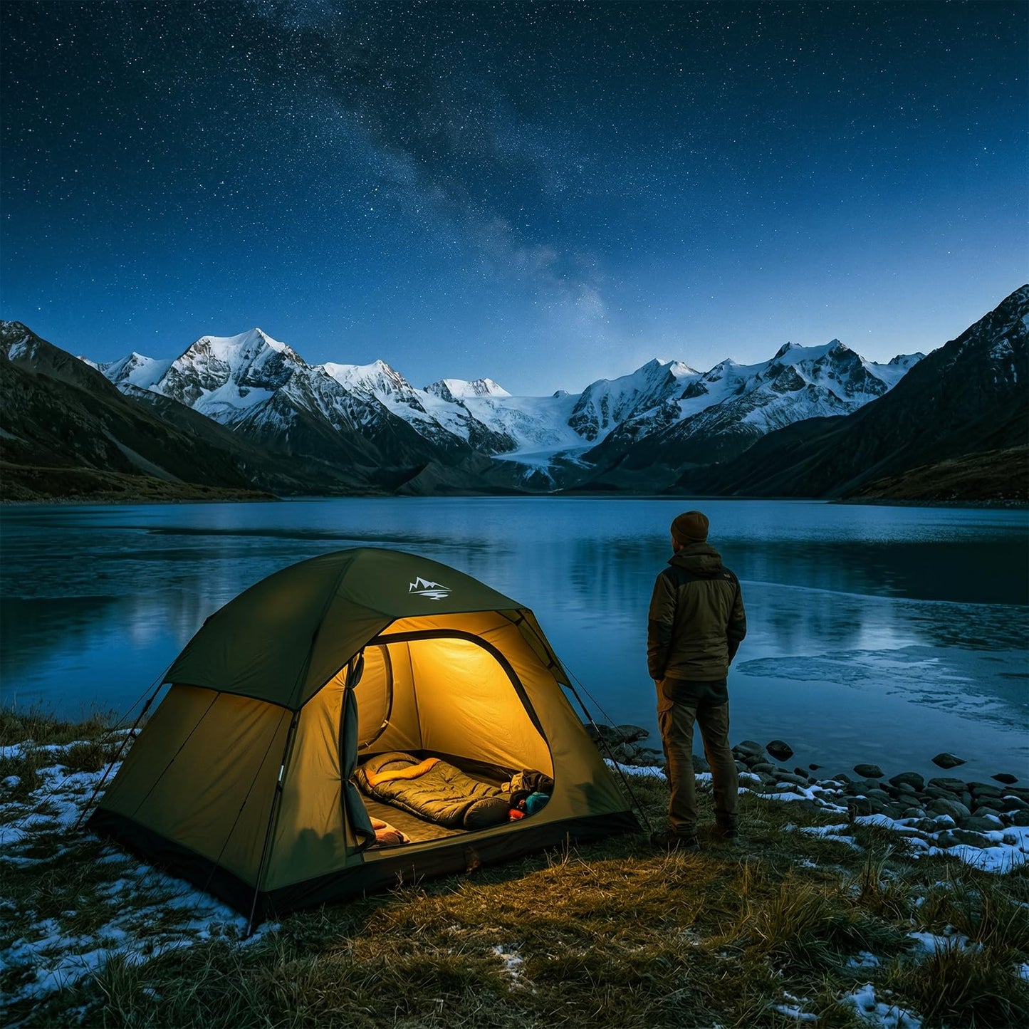 Purebox Tent 4 Person Camping Tents - Double Layer with 2 Doors & Rainfly, Portable Waterproof & Windproof Tents, Large Mesh Ventilation, Easy Setup Family Tent for Camping, Hiking and Backpacking