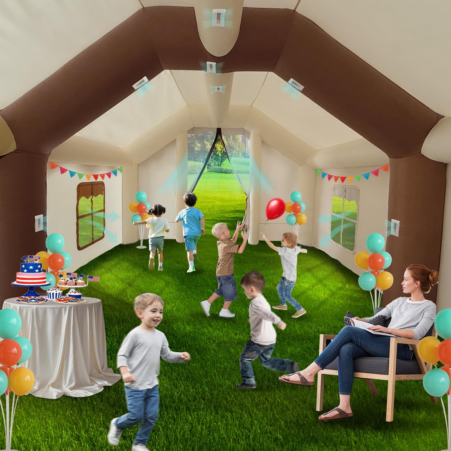 Easyair Inflatable Tent 167" x 152" x 93" Portable Kid Tent with 470W Blower, Inflatable Camping Tent Play Tent for Outdoor Backyard Birthday Party Playhouse for Kids
