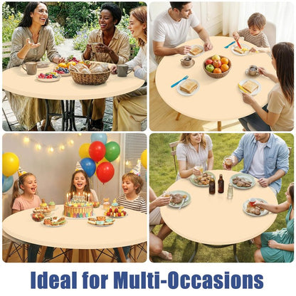 Moosfor Round Spandex Tablecloth, Elastic Fitted Waterproof Tablecloths for 57"-68" Tables, Stretch Washable Picnic Table Cover for Camping, Dining, Indoor and Outdoor,Ivory
