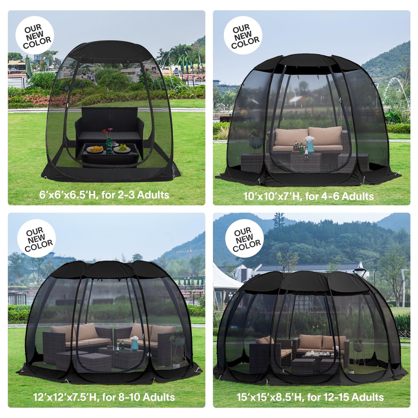 Alvantor® Pop Up Screen House, Outdoor Mosquito Mesh Tent with UV Resistant, Pop Up Canopy Easy Up, Foldable Screen Room for Camping,Backyard, Garden, Patio(Black, 6x6 FT)
