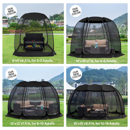 Alvantor® Pop Up Screen House, Outdoor Mosquito Mesh Tent with UV Resistant, Pop Up Canopy Easy Up, Foldable Screen Room for Camping,Backyard, Garden, Patio(Black, 6x6 FT)