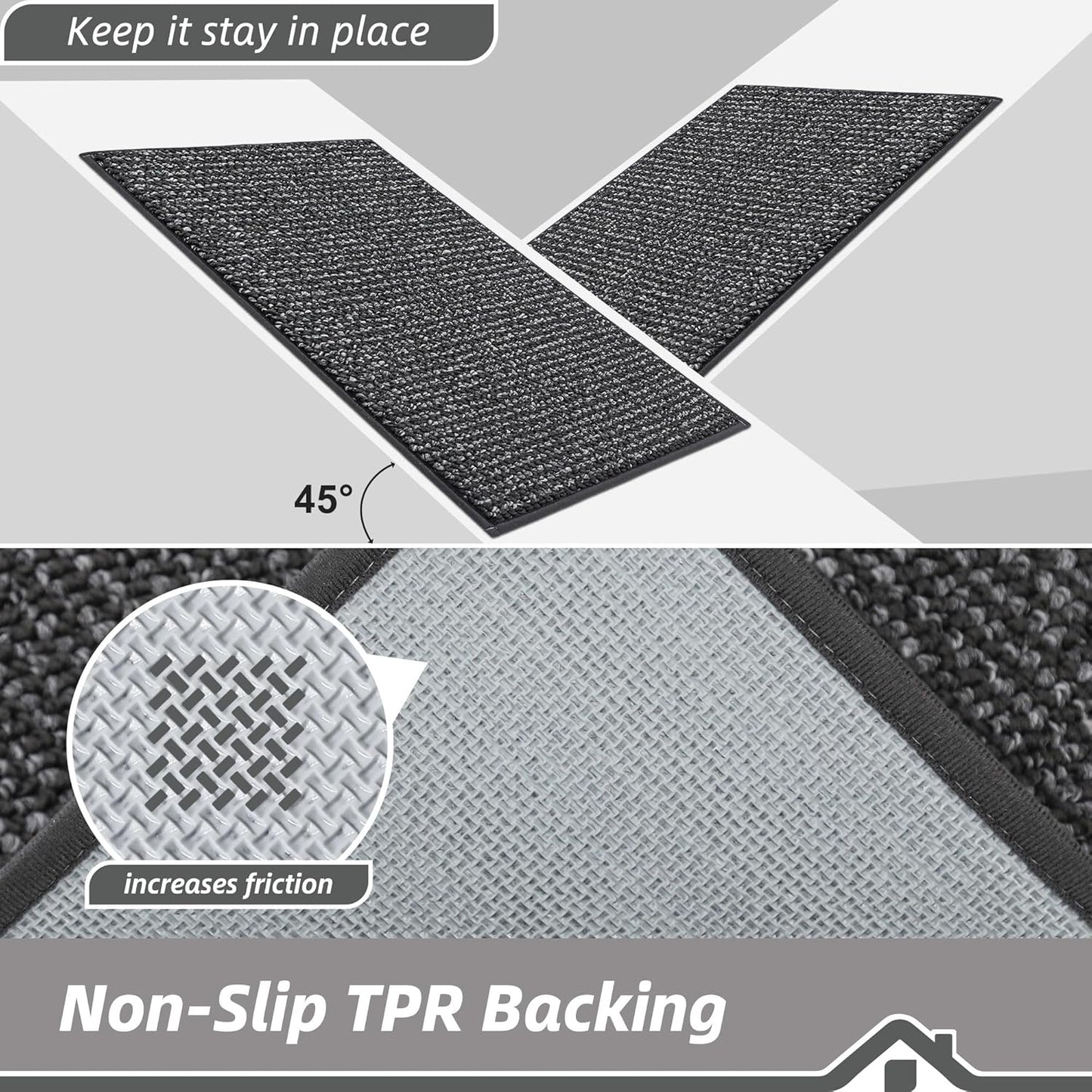 BEQHAUSE Dirt Trapper Door Mat - Non-Slip, Washable, Absorbent | 32" x 48" Charcoal Entrance Mat