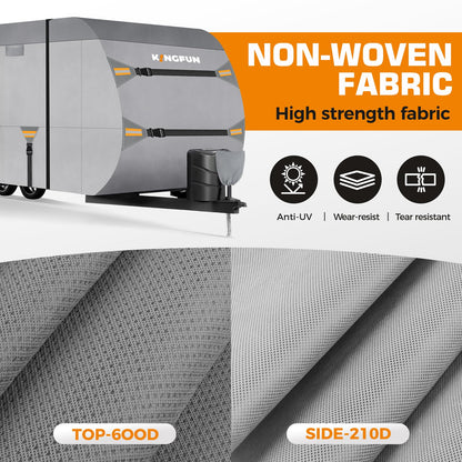 Kingfun Rv Cover Fits 27-30 Ft Travel Trailer Cover, Heavy Duty Camper Cover, with Windproof Straps, Gutter & Tongue Jack Covers, Utility Travel Trailer Cover for All Weather Protection