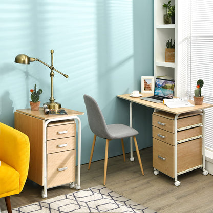 Tangkula Folding Computer Desk with 3 Drawers, Mobile Home Office Desk, Portable Laptop Desk Writing Table, Space Saving Compact Desk for Small Spaces, Dorm, Apartment