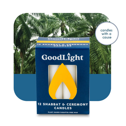 GoodLight Paraffin-Free Shabbat Shabbos Sabbath Candles - Pack of (12) White