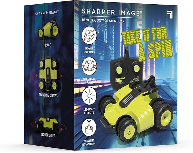 Sharper Image® Slideways Racer – Drifting Stunt RC Car with Rechargeable Battery 3 Driving Modes 90-Degree Wheel Rotation LED Lights 2.4 GHz Remote Control High-Speed RC Stunt Car Toy for Ages 6+