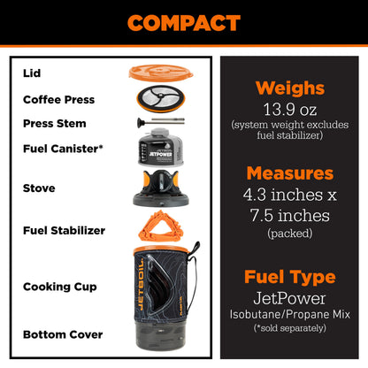 Jetboil Flash Java 1.0L Portable Fast Boil Stove with Silicone French Press and 1-Step Auto Ignition for Camping and Backpacking, Propane/Isobutane Burner with Cooking Cup, Topo