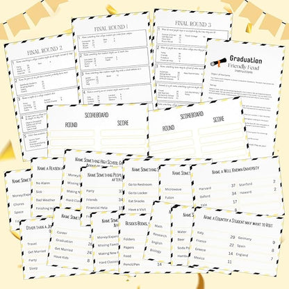 Graduation Friendly Feud Game with 2 Answer Buzzers Grad Feud Cards for Family Game Night Fun Trivia Quiz for Class Party Groups Clubs Team Building