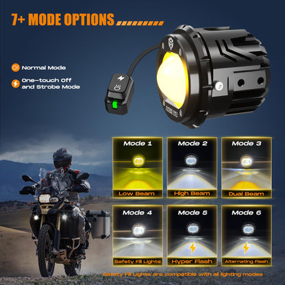 Future Eyes Motorcycle LED Fog Lights, 120W Auxiliary Driving Spotlight, High/Low Beam, Waterproof Off-Road Lights for Night Riding, ATV, UTV, and Motorcycle Headlights