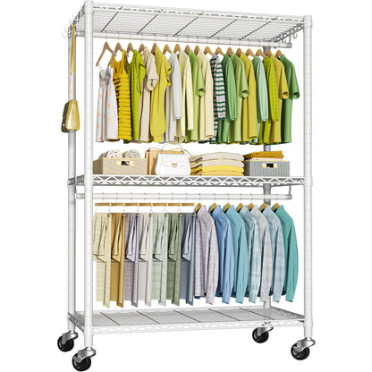 FUTASSI P3 Plus Rolling Clothes Rack, Clothing Racks for Hanging Clothes, Heavy Duty Garment Rack with Wheels, Freestanding Portable Closet Racks 45" W x 14" D x 78.5" H, Max Load 480 LBS, White