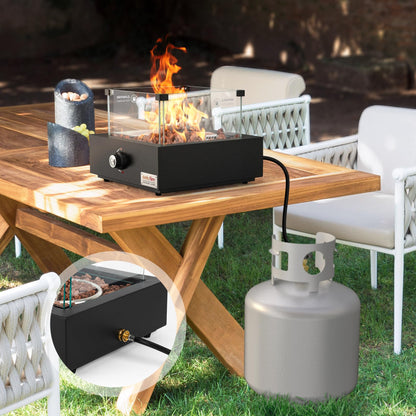 ONLYFIRE OUTDOOR LIVING 15.7" Portable Propane Gas Fire Pit Side-Mounted, Modern Tabletop Fireplace Smokeless Firepit with Glass Wind Guard for Patio Camping RV Tailgating, 23000BTU, Square FP040