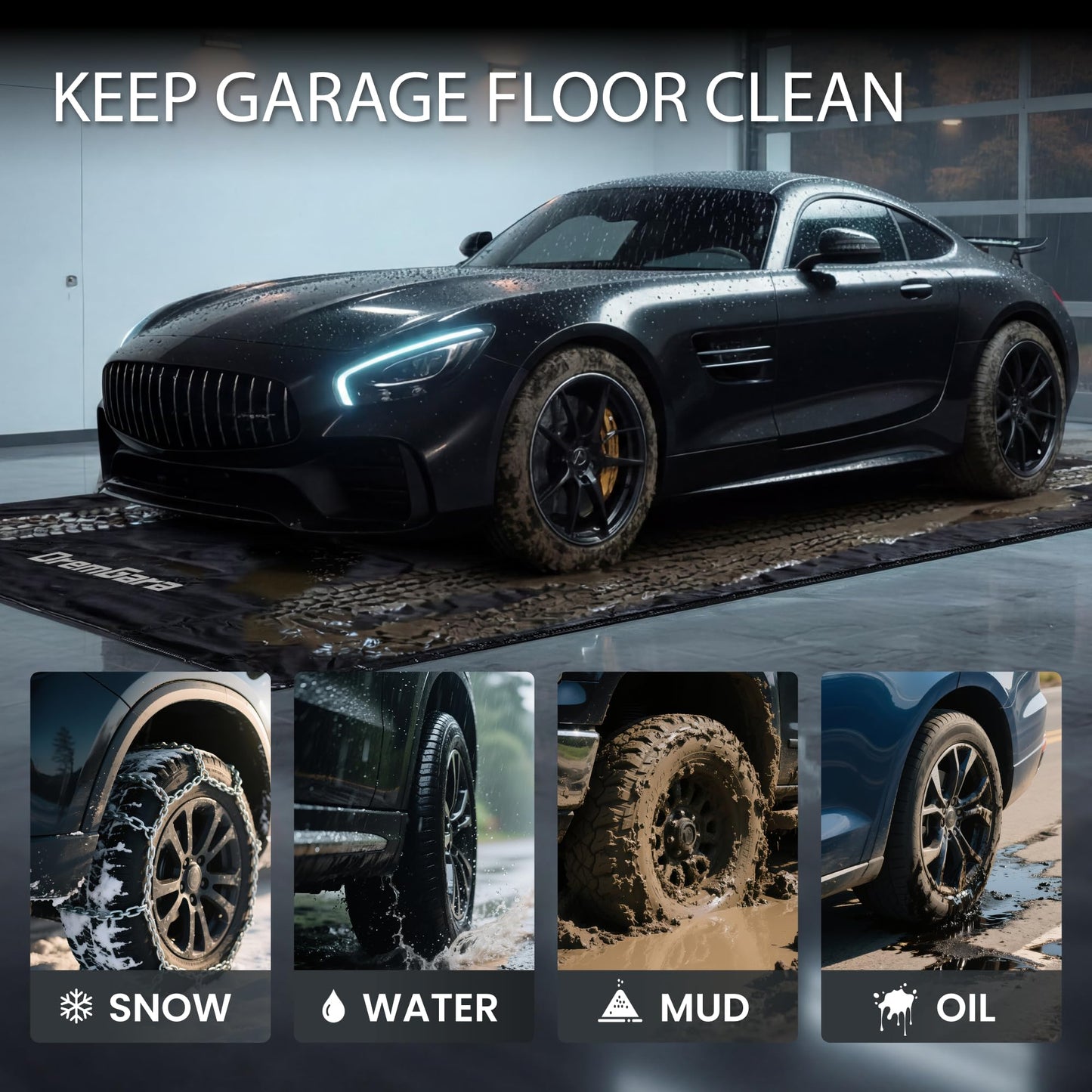 DremGara 7'9" x 18' Heavy-Duty Garage Floor Mat - 610GSM Commercial-Grade PVC Containment Mat with 1.2" Raised Edges to Trap Water, Mud, Snow & Oil, Waterproof Garage Floor Mat for Cars, Non-Slip
