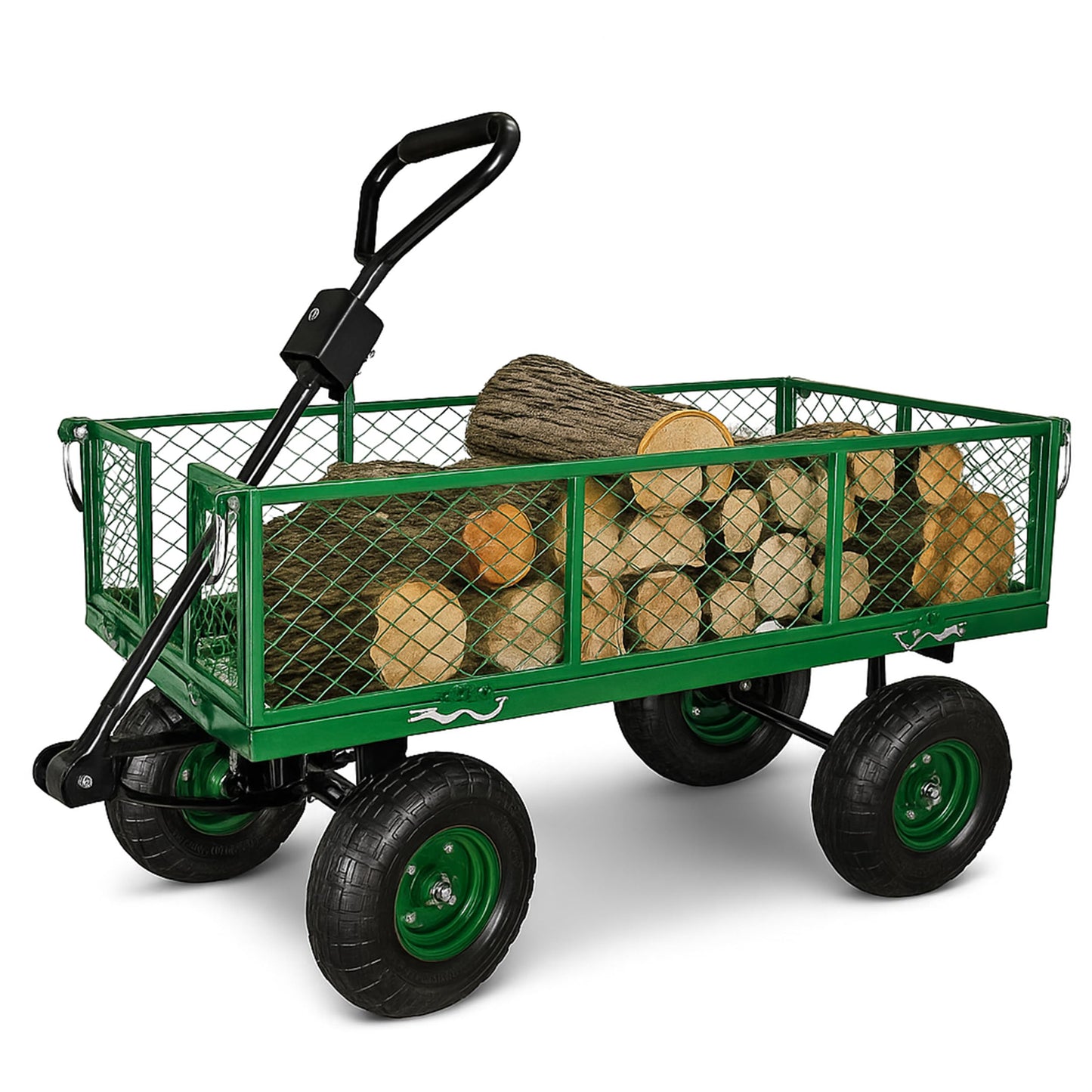 Backyard Expressions Heavy Duty 600 Lbs Capacity Mesh Steel Garden Cart Folding Utility Wagon with Removable Sides and (4) 10 Inch Wheels (Green)