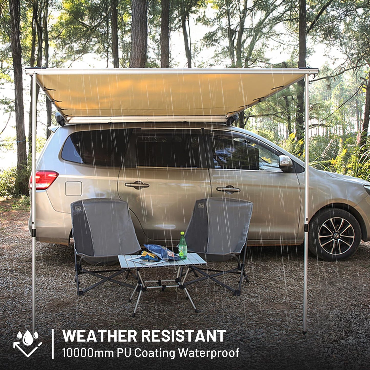 Timber Ridge Car Awning Camper Awning 8.2X6.5ft Truck Tent Waterproof PU10000mm UV50+ Rooftop Overland Camping, Retractable Side Tent Shade for Car/SUV/Truck/Van, Beige