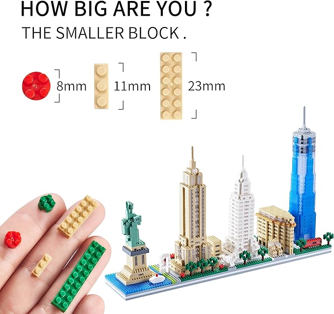 YaJie New York Skyline Micro Mini Blocks Building Set Collection Model Kit - Detailed City Architecture for Adults（3452 Pcs）