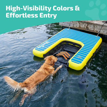 Swonder Inflatable Dog Ramp for Pool, Boat & Dock - Floating Pet Water Ladder with Full Non-Slip EVA Pad & Weight Bags - Stable Portable Dog Dock