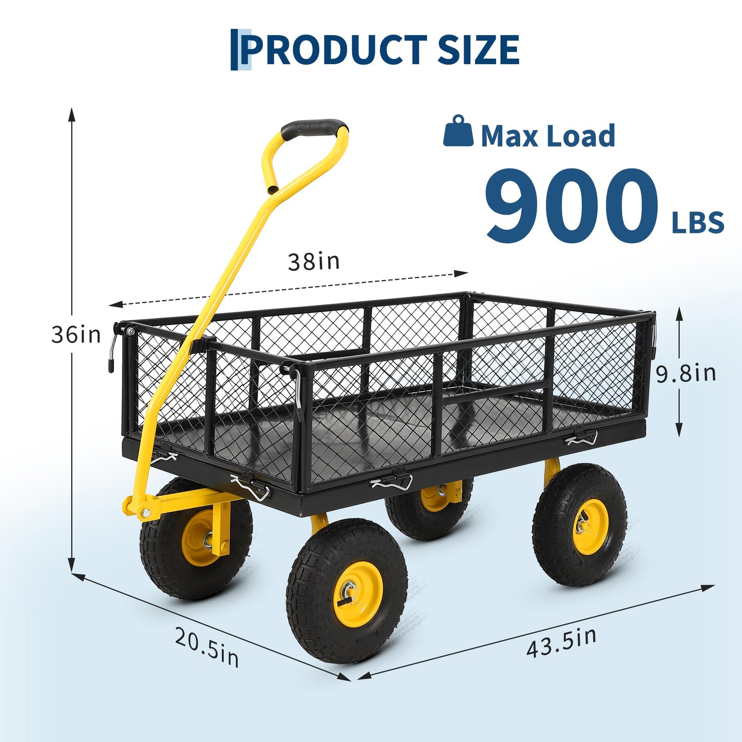 Garvee 900 LB Garden Cart with 10 in All Terrain Tires, 2-in-1 Wagon Cart with Removable Side Panels, Heavy Duty Metal Utility Garden Wagon for Outdoor Lawn, Yard, Backyard